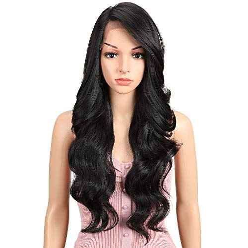 Joedir 26" Big Curly Wavy Supreme Free Parting HD Lace Frontal Wigs With Baby Hair High Temperature Synthetic Wigs For Women 180% Density Wigs(Black Color)