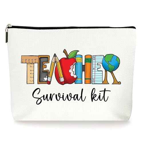 Teacher Survival Kit Zipper Pouch Cosmetic Makeup Bags, First Year Teacher Must Haves, Supplies for Teachers, Teacher Pouch, Teachers Appreciation Gifts. (062)
