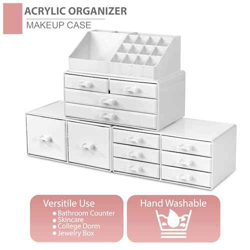 Sorbus Large Makeup Organizer - Stackable Jewelry & Makeup Organizer For Vanity, Bathroom Storage, Dresser - 12 Drawers Cosmetic Beauty Organizers and Storage with Lipstick, Makeup Brush Holder
