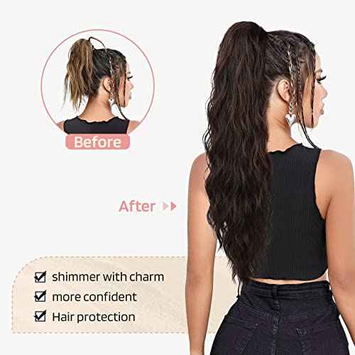 Flufymooz Ponytail Extension, 26 Inch Drawstring Ponytail Hair Extensions for Women£¬ Long Curly Wavy Pony Tail Natural Wavy Synthetic Hairpiece for Women Daily Use party ((26 Inch Natural Black)