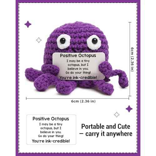 Positive Crochet Animal Octopus Gifts, Motivational Christmas Birthday Gift Ideas, Mini Emotional Support Plush Octopus Decor