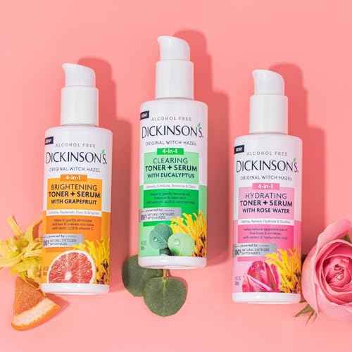 Dickinson's Original Witch Hazel Brightening Toner + Serum with Grapefruit | 100% Natural Distilled Witch Hazel | Alcohol-Free | Gently Exfoliates & Tones Skin | Refines Pores| 4 Fl Oz