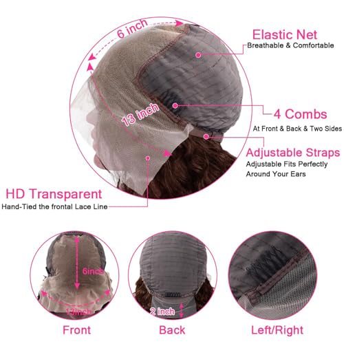 Chocolate Brown Deep Wave Lace Front Wigs Human Hair 13X6 Lace Front Wigs Human Hair Pre Plucked 180% Density HD Transparent Lace Frontal Wigs For Women Colored Deep Curly (Chocolate Brown, 24 Inch)