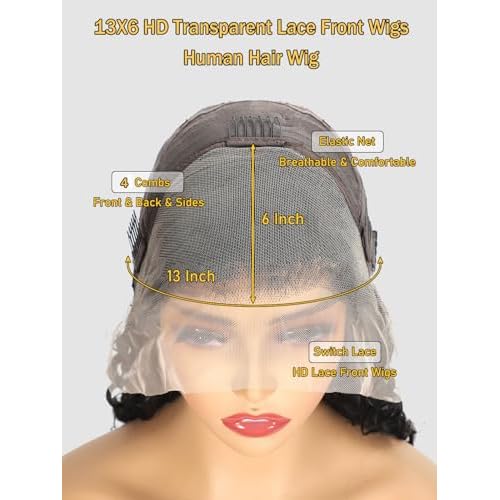 13x6 Deep Wave Lace Front Wigs Human Hair 180 Density Pre Plucked with Baby Hair Water Wave Wigs for Women Glueless Natural Color 20 inch