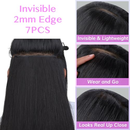 IDN BEAUTY Genius Weft Straight Clip In Hair Extensions Human Hair For Black Girl Women, Virgin Hair Longer Lifespan, Invisible Seamless PU Weft Clip Ins, 14 Inch 100g 7Pcs Natural Black