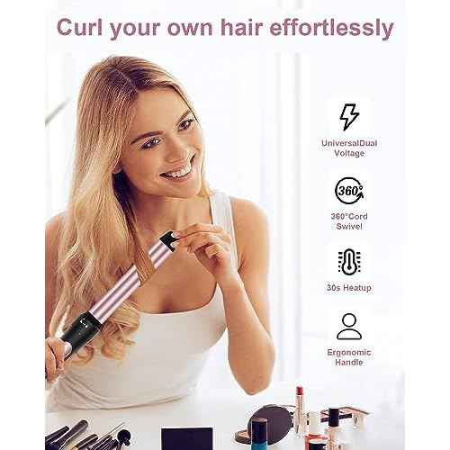 6 in 1 Wand Curling Iron, 3 Barrel Curling Iron Set with Thermal Brush (1.5") and 5 Interchangeable Ceramic Wand Curler (0.35"-1.25"), 2 Temp Heating Setting, Halloween Christmas Gifts for Women