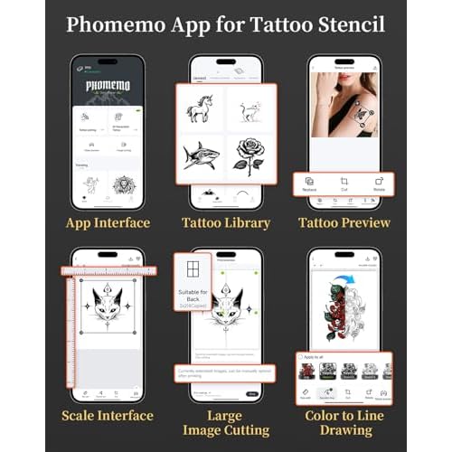 Phomemo TP31 Wireless Tattoo Stencil Printer with 30pcs Transfer Paper, Compatible with Phone & Tablet, Bluetooth Mini Thermal Tattoo Printer Machine for Artists & Beginners, for Halloween