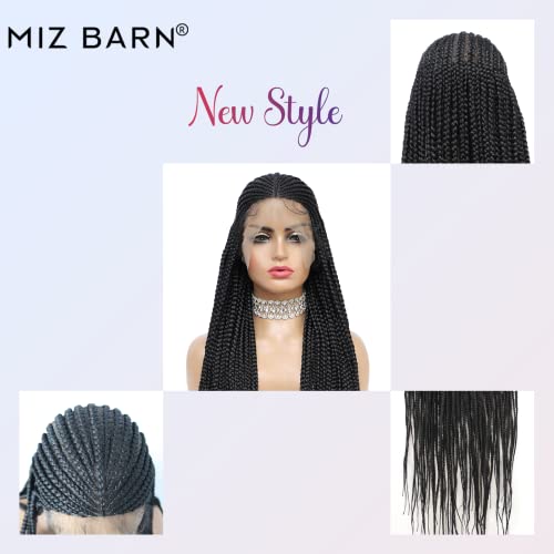 Miz Barn 13X7 Lace Front Knotless Box Braided Wigs 100% Handmade Synthetic Lightweight Twist Braided Wig Swiss Lace Braids Wigs With Baby Hair For Black Women 36" (303-1B)