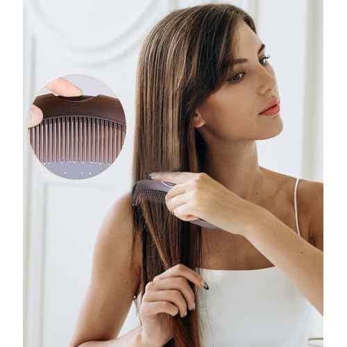 Dandruff Comb Fine Tooth Scalp Detox Comb Lice for Women, Men & Kids Stainless Steel Scalp Detoxing, Sweep & Massage Hair Brush Tool for Hair Care (A-2PC Brown)