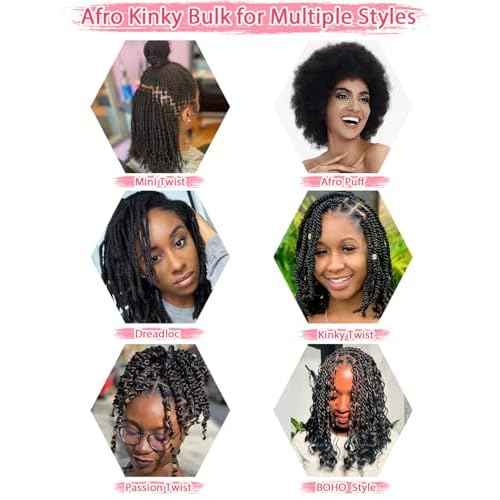 REBECCA FASHION Afro Kinky Bulk Human Hair 50g/Pack Braiding Hair for Dreadlock Extensions, Loc Repair, Afro Kinky Curly Human Hair Bulk for Twist 18 Inch Chocolate Brown Color