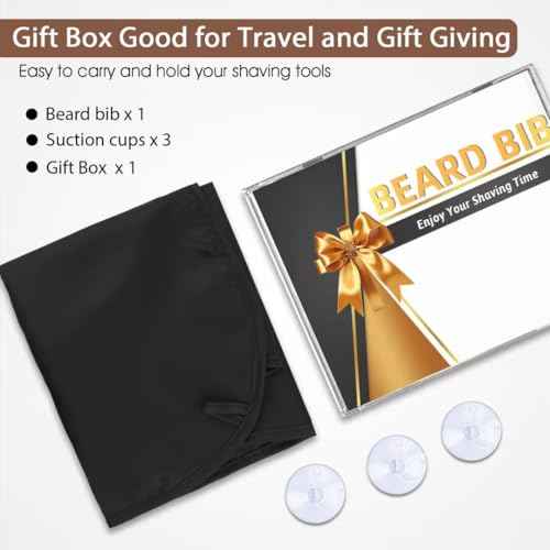 Beard Bib Apron, Stocking Stuffers Christmas White Elephant Gifts for Men Adults Dad Husband, Beard Hair Catcher for Sink, Non-Stick Beard Cape with 3 Suction Cups, Grooming Accessories(Black)