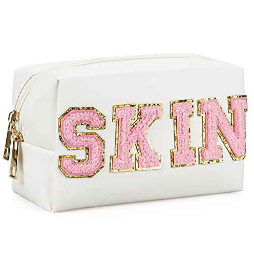 Preppy Makeup Bag,Skincare Bag,PU Leather Portable Waterproof Preppy Stuff for Travel Toiletry Bag,Makeup Bag for Girls Women