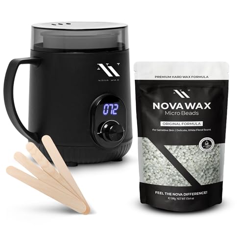 NOVA Melt Warmer for Hair Removal - Mini Waxing Kit with 1lb/500g Hard Wax Beads, 1.1lb Waxing Sticks - Ideal for Face, Body, and Sensitive Areas