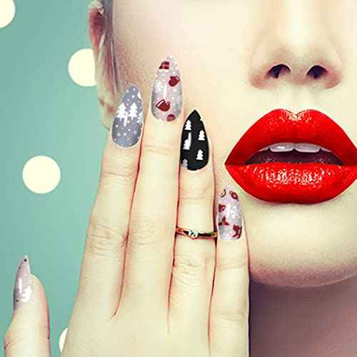 WOKOTO 12 Sheets Christmas Nail Polish Strips Wraps Self Adhesive Full Nail Wraps for Nails Santa Claus Elk Snow Man Christmas Tree Christmas Nail Decals Sticker Nails for Nail Art Gel Strips