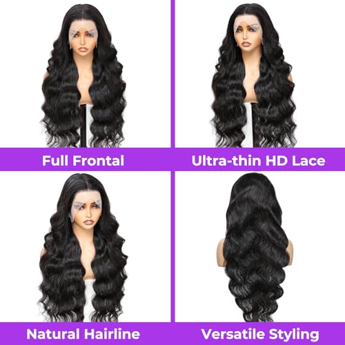 Body Wave Lace Front Wigs Human Hair 13x4 HD Lace Frontal Body Wave Human Hair Wig for Women 180% Density Brazilian Virgin Hair Pre Plucked Glueless Body Wave Wig Natural Black 22inch