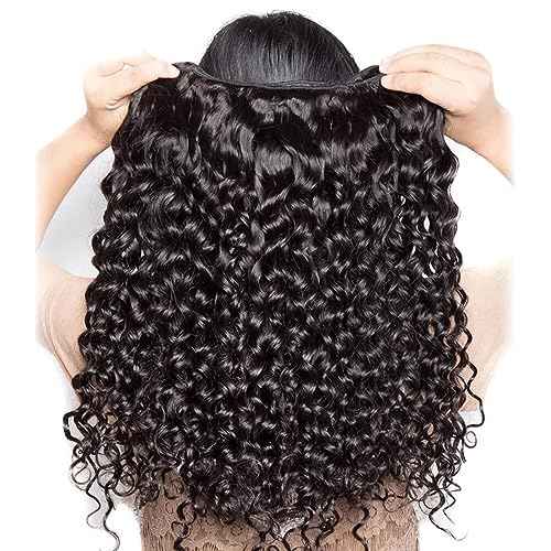 Deep Wave Bundles Human Hair 10A Brazilian Virgin Human Hair Bundles 100% Unprocessed 10 12 14 Inch Water Wave Bundles Double Weft Deep Curly Weave 3 Bundles Natural Color