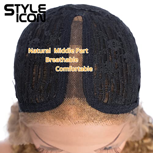 Style Icon Human Hair Wigs Short Curly Wigs Fluffy Afro Wigs T-Part Deep Wave Pre Plucked HD Lace Front Wigs (12", PI4/27)