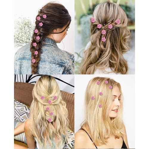 Wecoe Small Pink Rose Flower Hair Accessories - 30 Pcs Tiny Mini Cute Decorative Clips for Women - Ideal for Weddings, Christmas Gifts