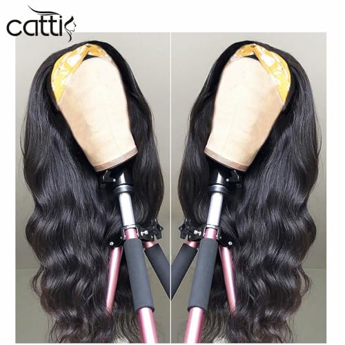 catti Body Wave Headband Wig Human Hair for Black Women Glueless None Lace Front Wigs Human Hair 9A Brizilian Virgin Hair Machine Made Headband Half Wigs Human Hair 150% Density (22" Headband wigs)