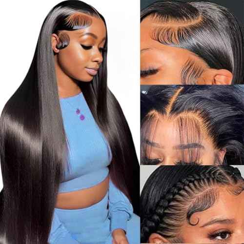 Azkiu Straight Lace Front Wigs Human Hair 13x4 HD Transparent Lace Front Wig Human Hair Pre Plucked with 180% Density Brazilian Virgin Lace Frontal Wigs 14Inch