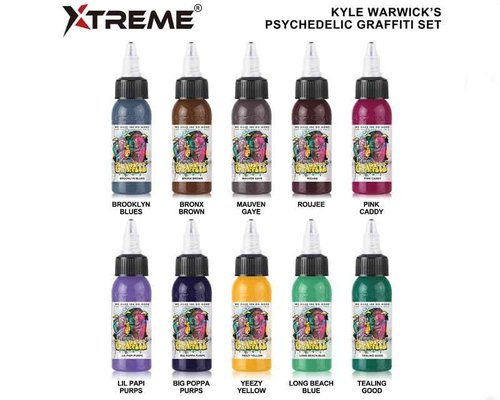Xtreme Ink 10 Color Kyle Warwick Psychedelic Graffiti Set, UV-Free Brilliance, Ethical, Water-Based, Vegan, and Safe (Set of 10, 1/2 oz)