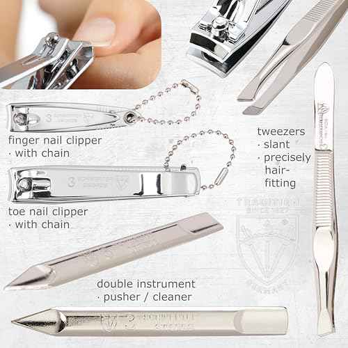 3 Swords Germany - brand quality 8 piece manicure pedicure grooming kit set synthetic leather case ostrich cognac - Made in Germany