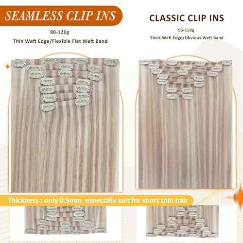 Full Shine Hair Extensions Real Human Hair Clip ins Blonde Hair Extensions Highlight Seamless Clip in Human Hair Extension PU Skin Weft Add Volume 18 Inch 8 PCS 120 Grams