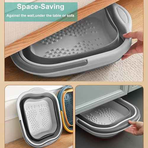 Collapsible Foot Soak Tub 15L(4 GL) with Handle, Bath Massager for Dry Cracked Feet, Plastic Grey Foot Bucket