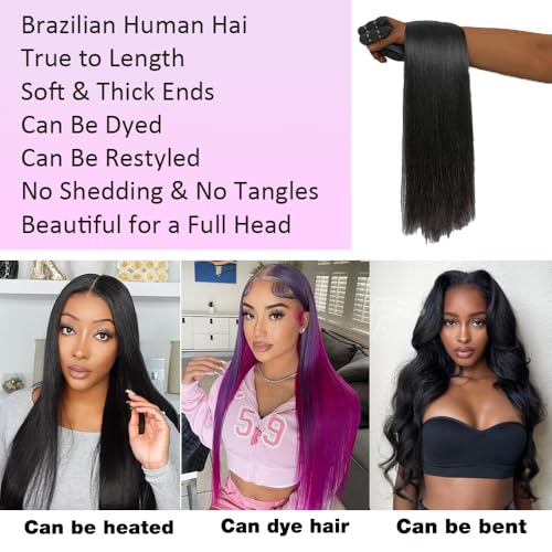 12A Straight Human Hair 16 18 20 Inch Human Hair bundles Unprocessed Brazilian Hair 3 Bundles Raw Human Hair Extensions Quick Weave Natural Color