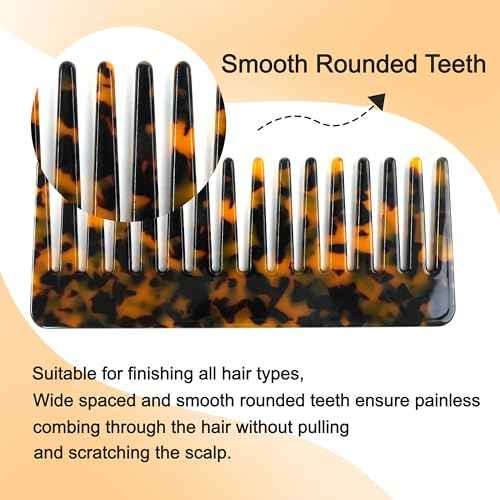 TaShow Hair Detangling Comb, 2 Pack Large Cellulose Acetate Wide Tooth Comb for Wet and Dry, Women's Thick Curly Wavy Hair (Tortoise Shell, Ivory)