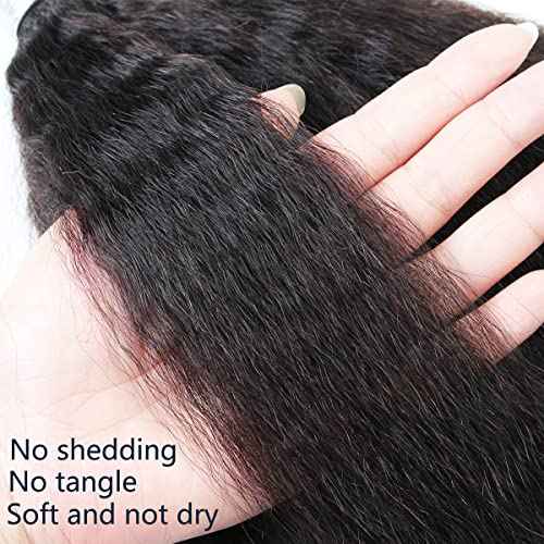 18 inch Kinky Straight Bundles Human Hair Yaki Straight Bundles Weave Single Remy Hair Bundle Real 100% Unprocessed Brazilian Virgin Hair 1 Bundle Natural Black Color