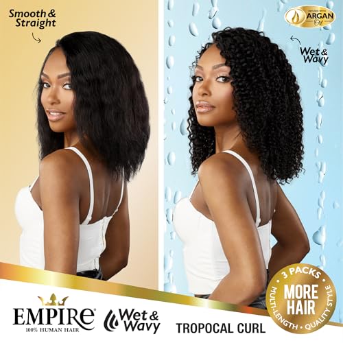 Sensationnel Empire multi weave hair - wet and wavy tropical curl human hair 3 bundle layered lengths (12 14 16 inch, 1B OFFBLACK)