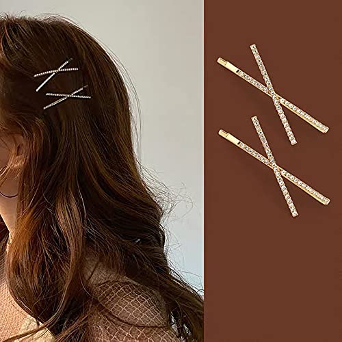 9 Pieces X Shaped Crystal Hair Pins Rhinestone Bobby Pin Metal Shiny Hair Clip Sparkly Hair Decorations Barrettes Hair Accessories for Women Girls