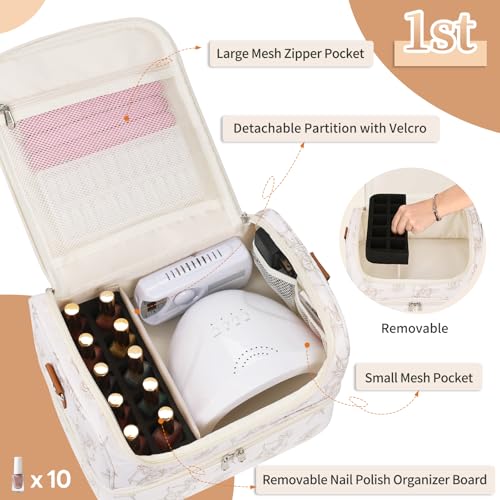 CUBETASTIC Nail Polish Organizer, Nail Supplies Storage Case Holds 45 Bottles Nail Polish & Nail Lamp, Travel Nail Tech Carrying Bag, Nail Kit Bag For Nail Stuff & Manicure Tools