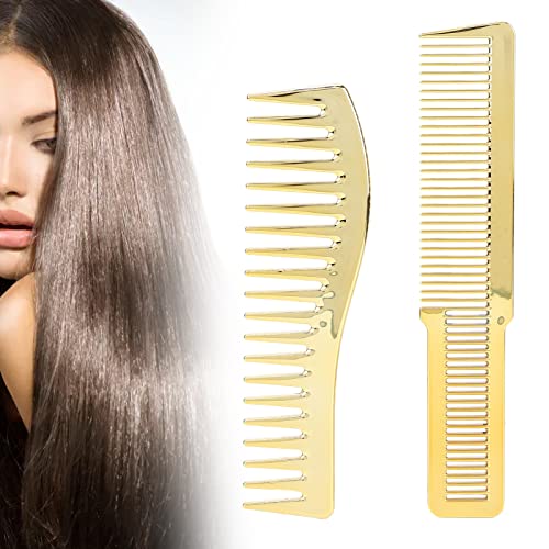 Comb Set, Fine and Wide Tooth Hair Cutting Comb for Hairdressing Salon,Professional Shaping & Wet Pick Barber Brush Tools, Anti-Static Hair Brush for Men Boys(gold)