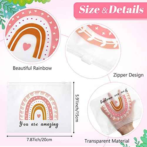 Wesiti 50 Pcs Rainbow Cosmetic Bag Inspirational Gifts Motivational Quotes Makeup Bag Bulk Waterproof Zippered Pouch for Women Girl Teacher Christmas Gift (You Are Amazing)