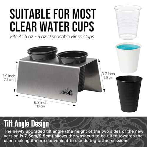Tattoo Rinse Cup Stand?316 Stainless Steel Tattoo Double Cup Holder for Tattoo Needle Washing,Anti-Spill Tattoo Water Cup Stand, Essential Tattoo Supplies for Tattoo Artists (Double)