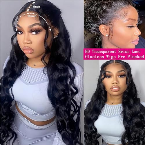 26 Inch 13x4 Lace Front Wigs Human Hair Body Wave Lace Front Wigs Human Hair Pre Plucked 13x4 Hd Lace Frontal Wigs Human Hd Lace Front Wigs for Black Women 180% Density