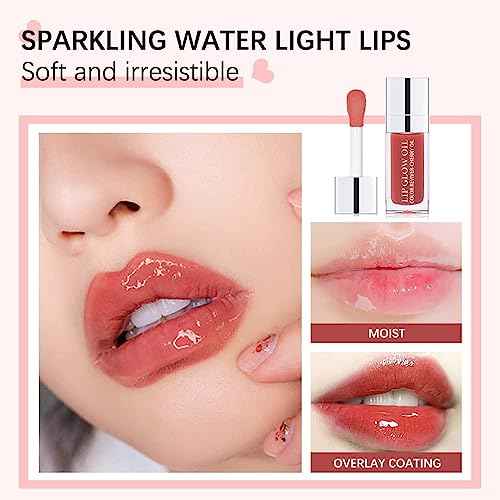 GECOMO Hydrating Lip Glow Oil, Moisturizing Lip Glow Oil, Nourishing Glossy Transparent Lip Oil, Plumping Lip Oil, Lip Balm, Non-sticky Tinted Toot Lip Balm for Lip Care (CLEAR) 0.2 OZ