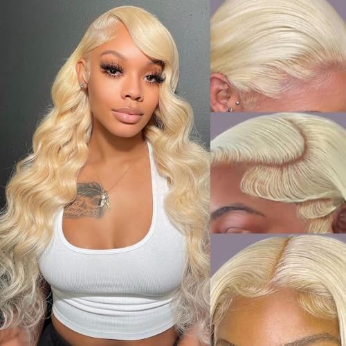 13x4 Body Wave 613 Lace Front Wig Human Hair 180% Density Blonde Lace Front Wigs Human Hair 613 Blonde Wig with Baby Hair Pre Plucked 613 HD Lace Frontal Glueless Wigs 24 Inch