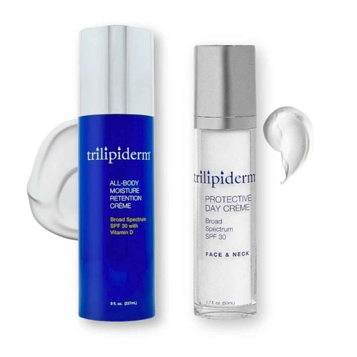 Trilipiderm Beach Lover Bundle - All-Body Moisture Retention Crème & Protective Day Crème Broad Spectrum SPF 30, Sunscreen Lotion Set for Face and Body, Travel Size