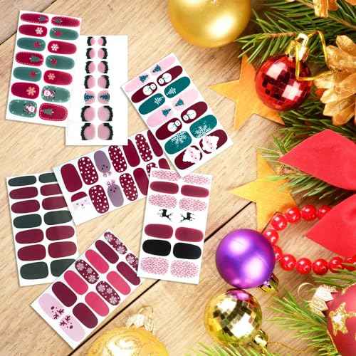 WOKOTO 20 Sheets Christmas Nail Polish Stickers Strips with 1pc Nail File Self Adhesive Winter Nail Art Wraps Decals Manicure Accessories Nail Polish Strips Stick On Nails Christmas Nail Stickers