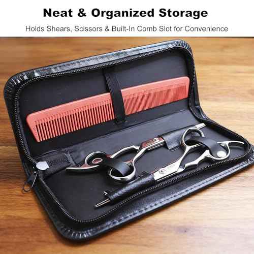 2Pcs Scissor Case Leather Shears Cover for Hairstylists Travel and Hair Stylist Scissors Holder with Zipper Pouch Protective Carrying Bag for Hairdressers Shear Cases for Traveling Hair Tools