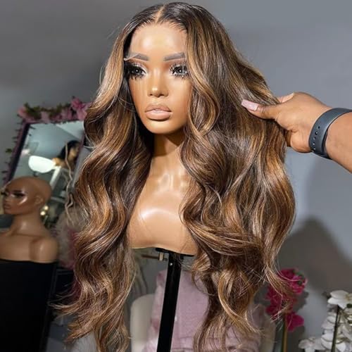 Lemoda Outlet Deal 13x4 Highlight Body Wave Human Hair Lace Front Wigs Ombre 4/27 Lace Frontal Wig 22Inch 180 Density Virgin Human Hair Wigs Natural Hairline