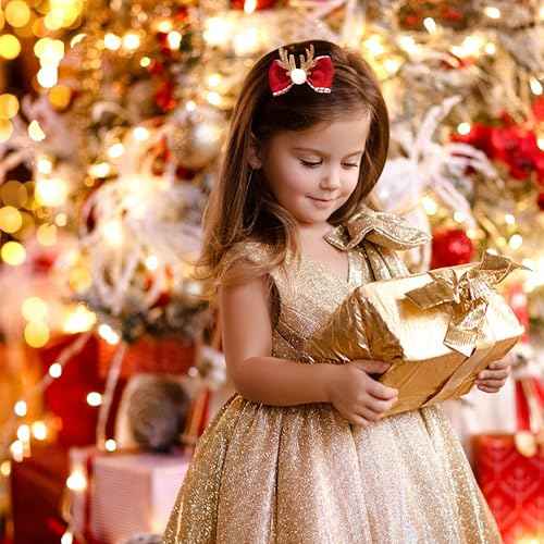 Beleki Christmas Hair Clips for Girls 2PCS Glitter Antler Hair Clip Grosgrain Hair Bows Hairpins Women Hair Accessories Christmas Gift for Girls Kids