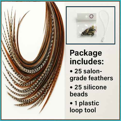 25 Feather Hair Extension Kit 7"-13" long ? 100% Real Rooster Feathers ? Long, Natural Strands by Sexy Sparkles (Dark Browns)