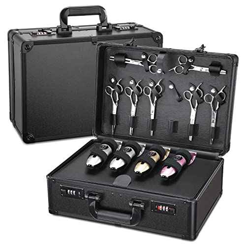 Noverlife Large Barber Carrying Case with Code Lock, 16x11x6in Hairdresser Tool Box Organizer Traveling Case, Portable Travel Barber Suitcase for Hair Stylist Pet Groomer Beauty Salon Makeup Artist