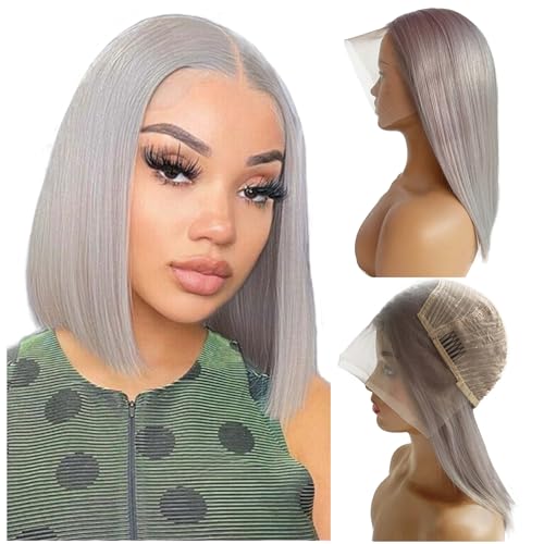 Grey Bob Human Hair Wigs 13x4 HD 180% Density Lace Front Wig Human Hair Silver Glueless Wigs Human Hair £¨14in£©