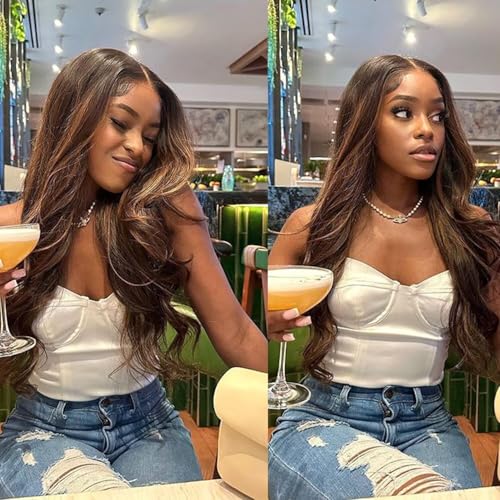 Lemoda Outlet Deal 13x4 Highlight Body Wave Human Hair Lace Front Wigs Ombre 4/27 Lace Frontal Wig 22Inch 180 Density Virgin Human Hair Wigs Natural Hairline