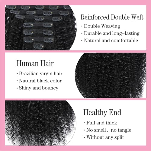 Kinky Curly Clip in Hair Extensions for Women 3C 4A Kinky Curly Clip ins 10A Brazilian Virgin Human Hair Extensions 16pcs 240g/set 18 Inch Natural Black